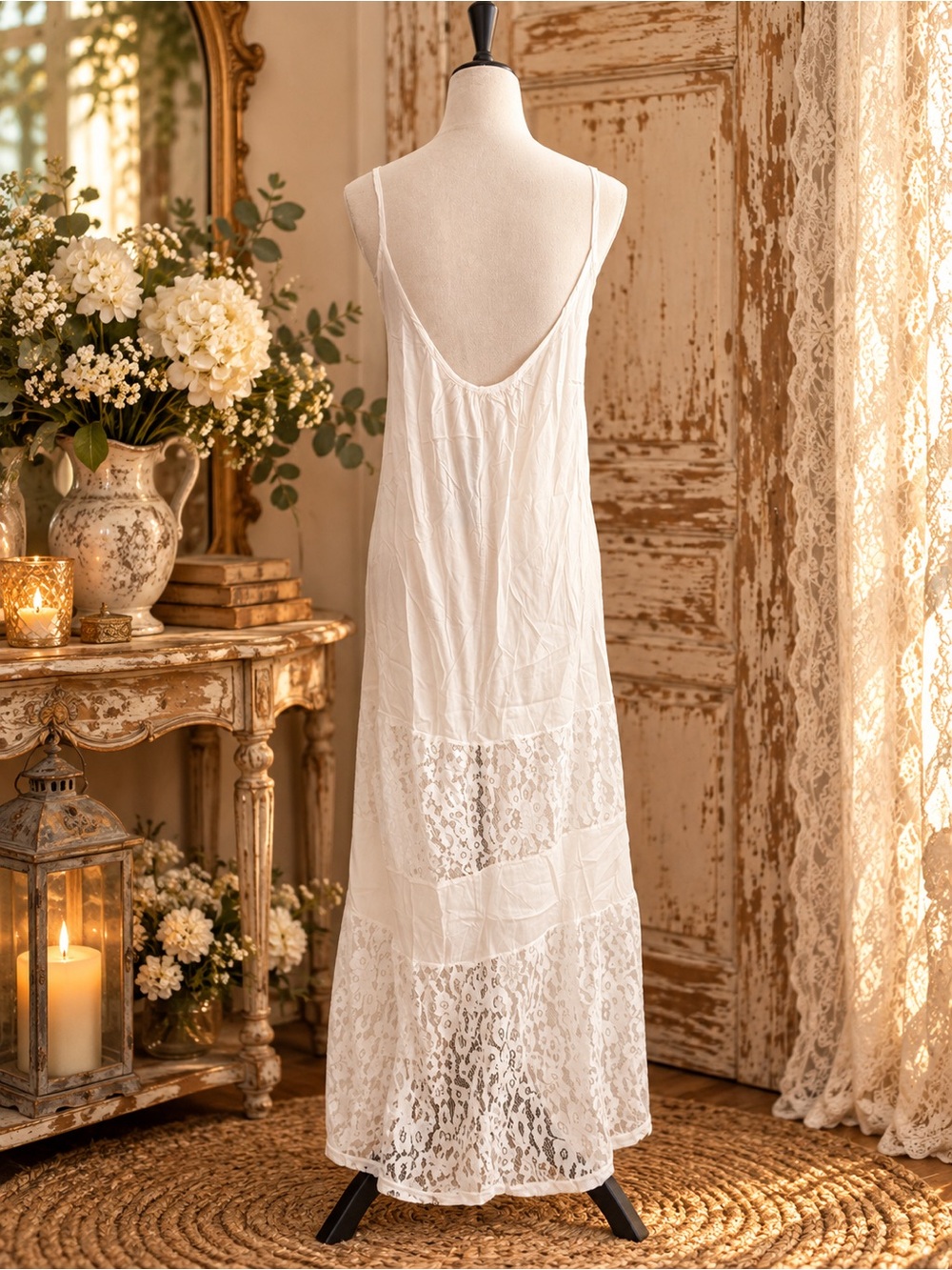 ANSELF • White Lace Maxi Dress Boho Beach Wedding Bridal Coverup - Picture 10 of 12